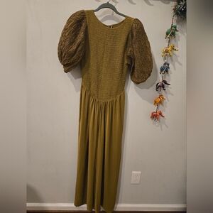 Free People Olive Green Puff Sleeve Dress